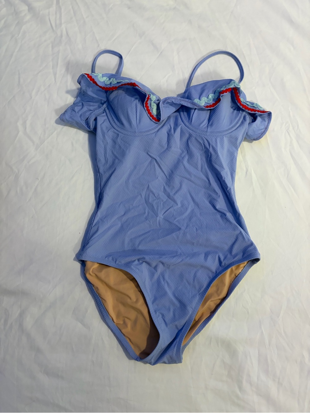 Blue One-Piece Swimsuit with Ruffle Trim